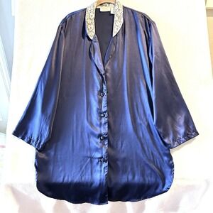 Victoria's Secret M/L Vintage Gold Label Blue Satin Lace Collar Night Shirt Gown